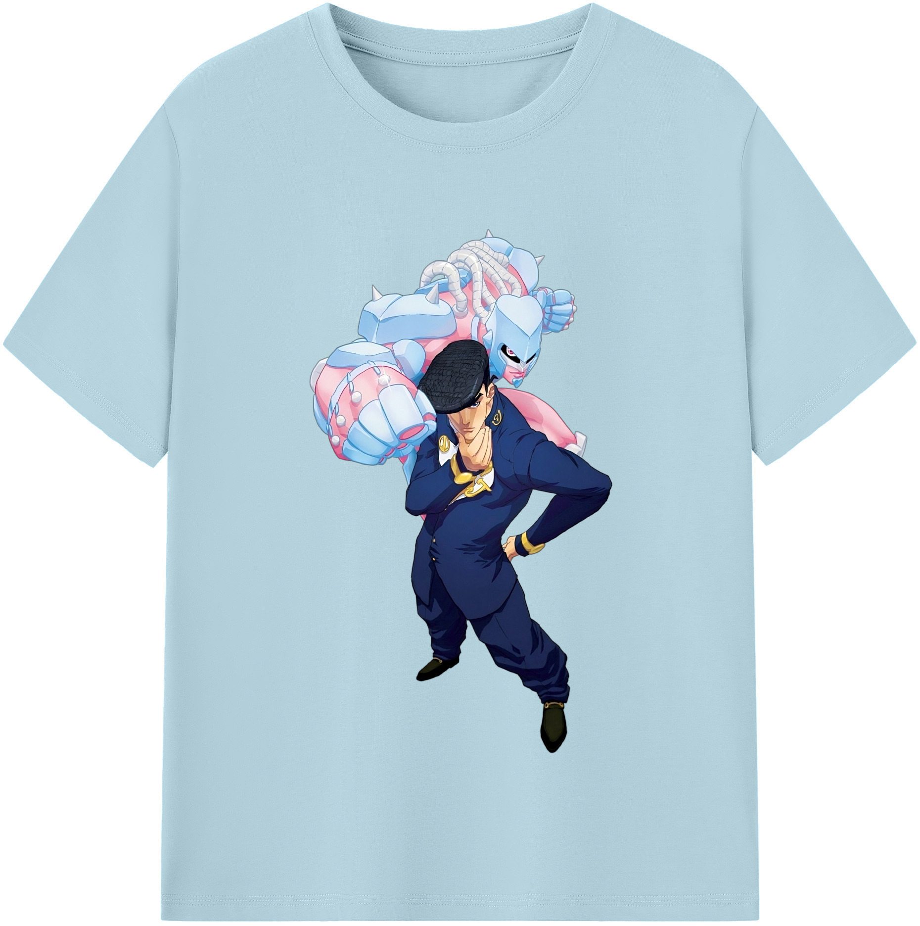 （画像用） ジョジョの奇妙な冒険 ひがしかた じょうすけ JoJo's Bizarre Adventure Higashikata Josuke 綿100％半袖Tシャツ（フロントプリント）